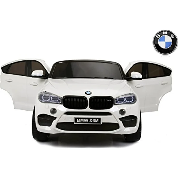 RIRICAR Elektroauto Kinder X6 M, Weiss, 2 x 120W, Zwei Sitze in Leder, Original lizenziert, Batteriebetrieben, öffnende Türen, Elektrische Bremse, 2X Motor, 12V10Ah Batterie, weiche Eva-Räder – Bild 2
