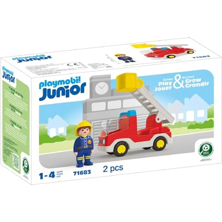 Playmobil® Konstruktions-Spielset Feuerwehrleiterfahrzeug (71683), JUNIOR, (2 St), Made in Europe – Bild 3