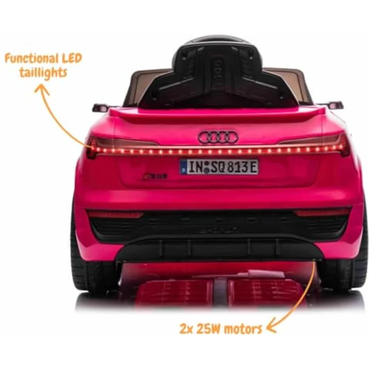 Vrooomy Audi SQ8 e-Tron Kinder Elektroauto 12V mit Fernbedienung, für 1 bis 5 Jahre, rosa, mit Scheinwerfern, MP3-Player und Soft-Start-Funktion – Bild 3