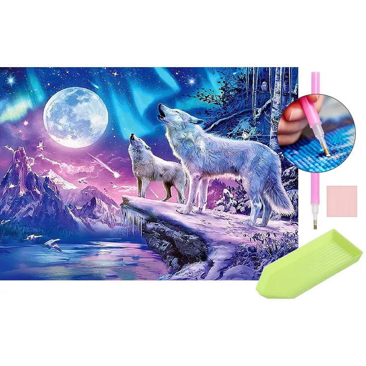 MALATEC Malen nach Zahlen 5d Diamond Painting DIY Wölfe 40x30cm, Entspannendes Hobby, Schimmerndes Endergebnis