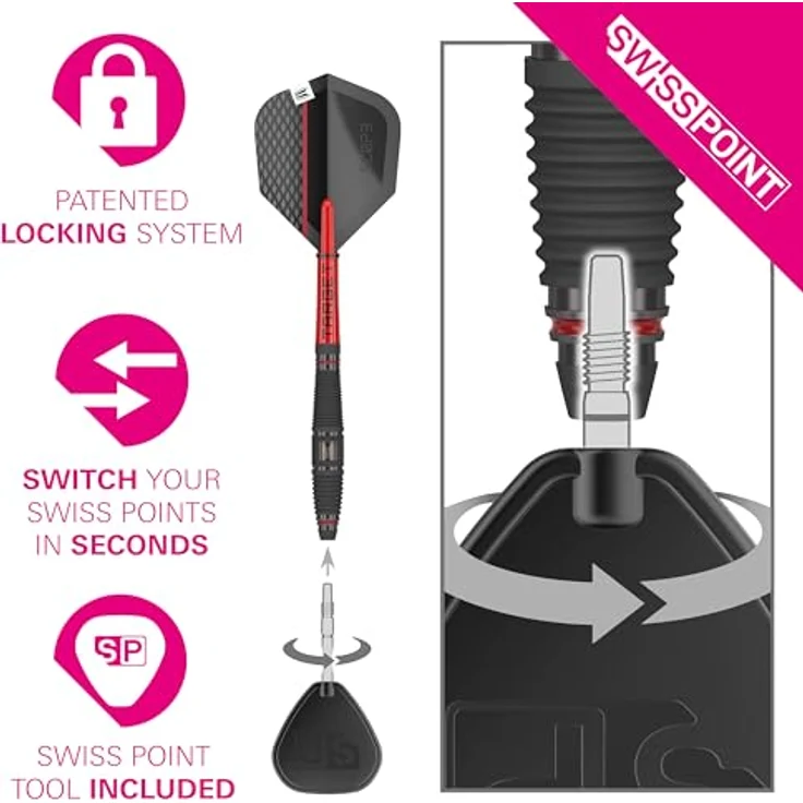 Target Darts Scope Swiss Point Steeldarts, 90% Tungsten Dart-Set, Barrel 03-21G in Rot & Schwarz – Bild 4