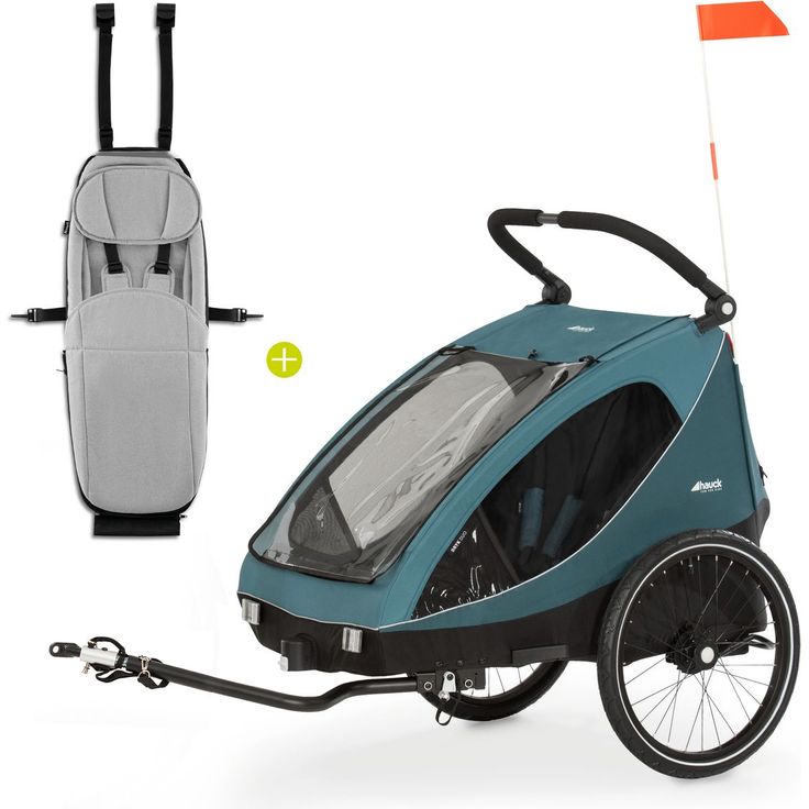 Hauck 2in1 Fahrradanhänger Dryk Duo, für 2 Kinder bis 44 kg, inkl. Babysitz Lounger, Ocean Green