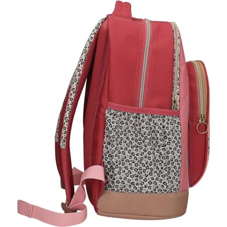 Depesche TOPModel Leoheart Schulrucksack, rot-rosa, mit Model Motiv, Leo-Print, 2 Fächer, verstellbare Träger – Bild 4