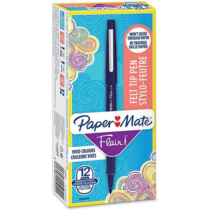 Paper Mate Faserschreiber Flair M, 12er Schachtel Navy, feine Strichbreite 1 mm, ergonomisches Design, hochwertige Tinte