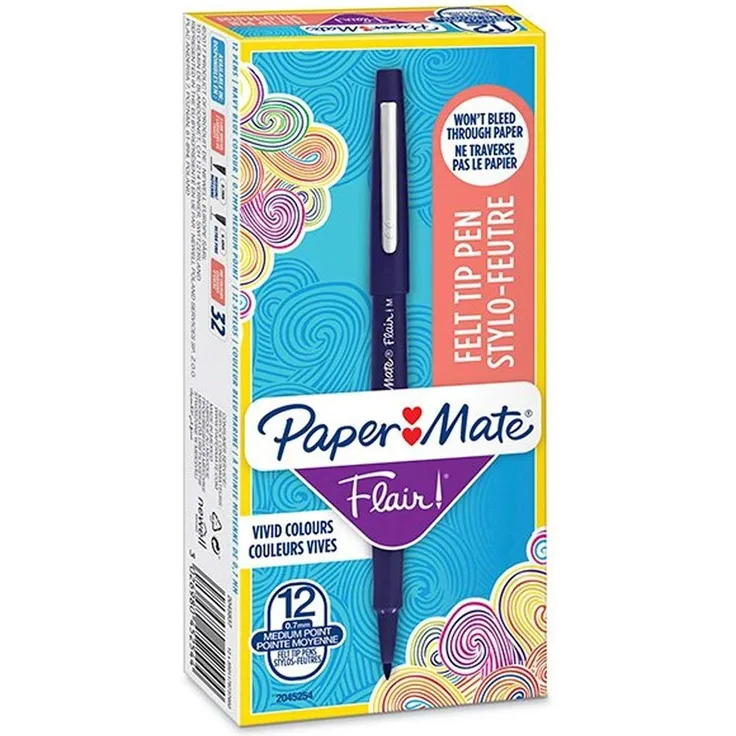 Paper Mate Faserschreiber Flair M, 12er Schachtel Navy, feine Strichbreite 1 mm, ergonomisches Design, hochwertige Tinte