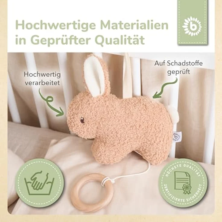 Bieco Musikspieluhr Hase Fine, 20 cm Bouclé Kuscheltier mit Brahms Wiegenlied, fördert das Einschlafen ab Geburt – Bild 5