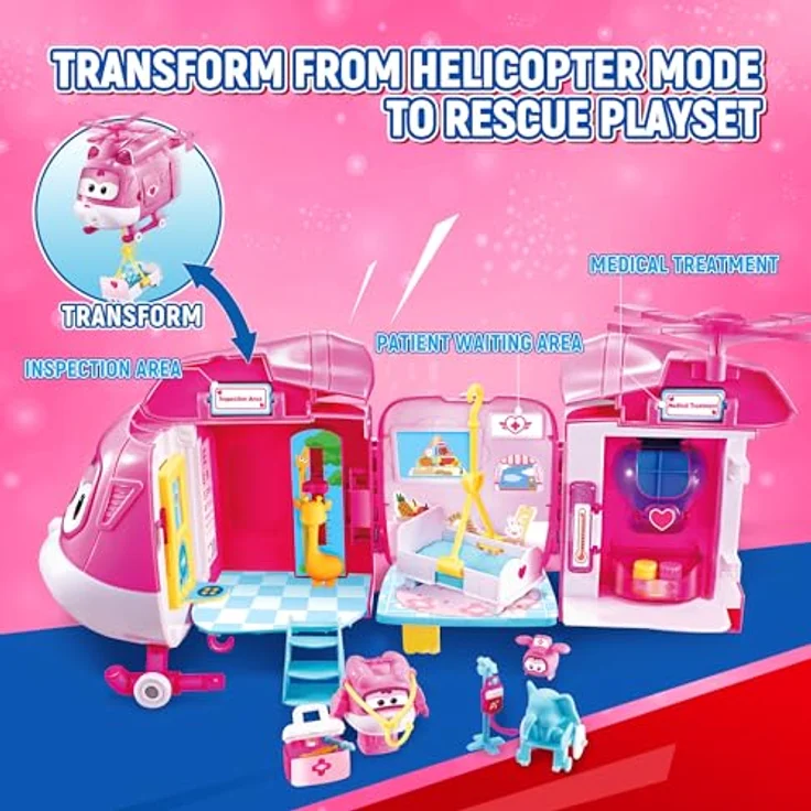 Super Wings EU770840 Dizzy Rescue Helicopter Playset, 18 cm verwandelbare Spiel-Figur mit Mini-Dizzy, 4-in-1 Rettungshelikopter für Kinder ab 3 Jahren – Bild 2