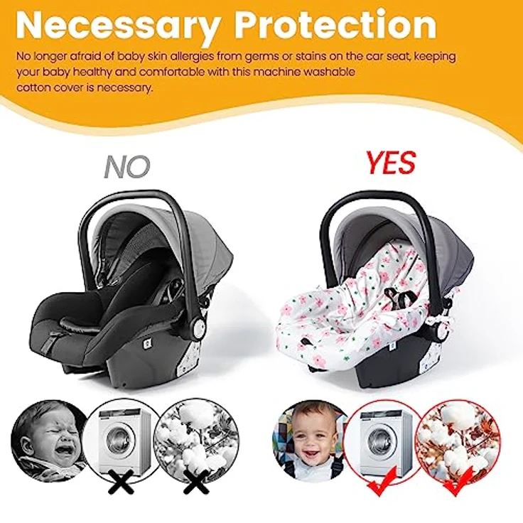 Orzbow Sommerbezug für Babyschale, Universal Schutzbezug aus 100% Baumwolle, atmungsaktiv und maschinenwaschbar, Rosa – Bild 4