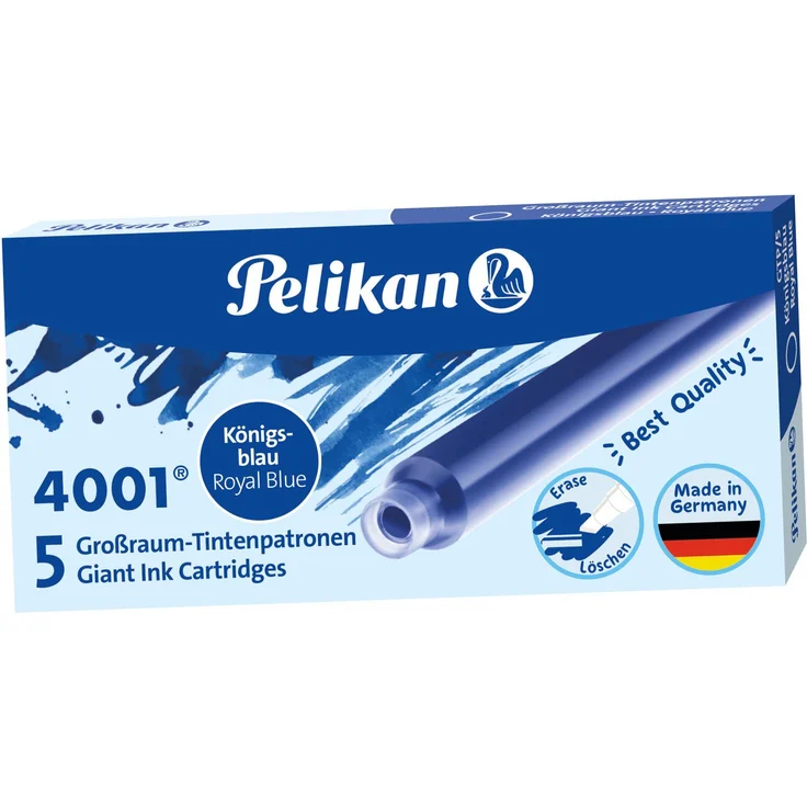 Pelikan Füllfederhalter Pelikan Großraum-Tintenpatronen 4001 GTP/5, königsblau, Tintenpatronen für Füller mit gleichmäßigem Tintenfluss, made in Germany – Bild 1