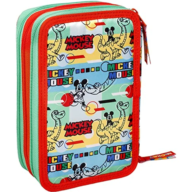 Clondo 3-Fach Federmäppchen Micky Maus – 44-teilig, komplett gefüllt mit Schere, Lineal und Buntstiften, Rot, ideal für Schule und Geschenke, offizielles Lizenzprodukt – Bild 5