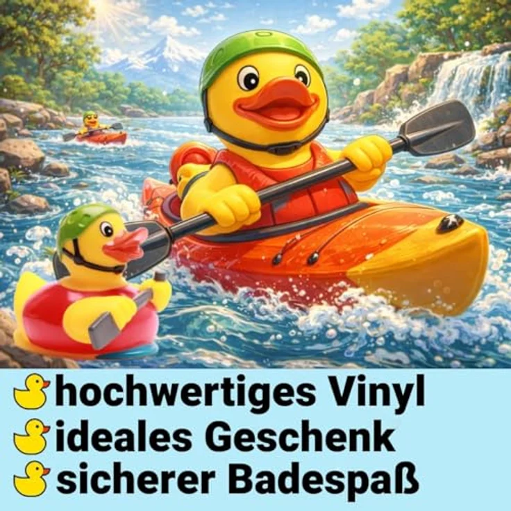 Duckshop Badeente Ruderboot, Quietscheente Kajak mit Helm und Paddel, stabil 12,5 x 9 x 10 cm, ideales Geschenk für Kanuten und Wassersportler – Bild 2