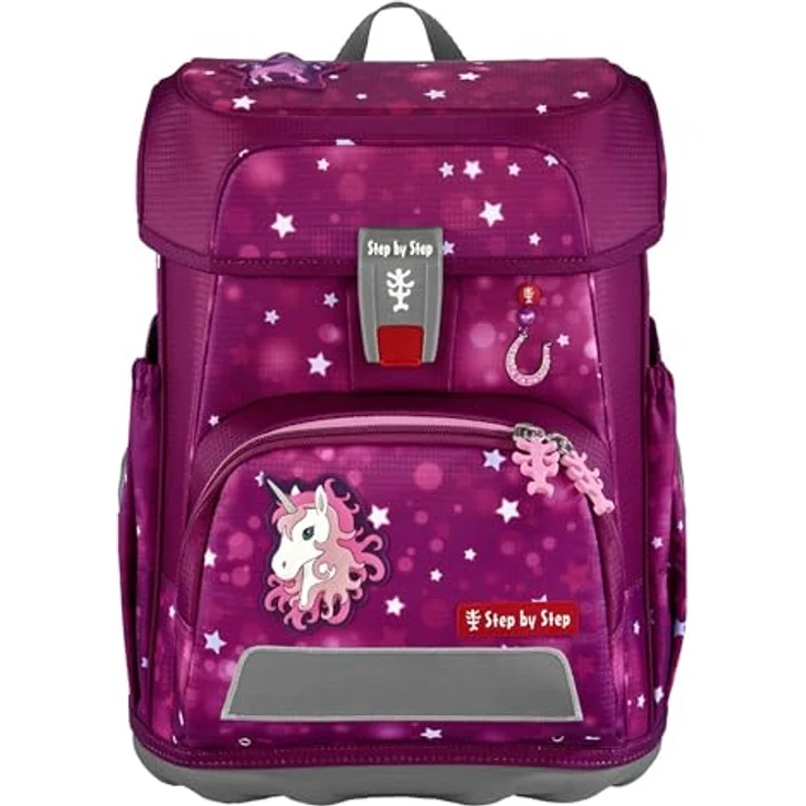 Step by Step Schulranzen-Set Cloud „Sweet Unicorn Nuala“, 5-teilig, ergonomischer Tornister in Beere-rosa mit Einhorn-Design, höhenverstellbar, inkl. Reflektoren und Hüftgurt für Mädchen, 19L – Bild 2