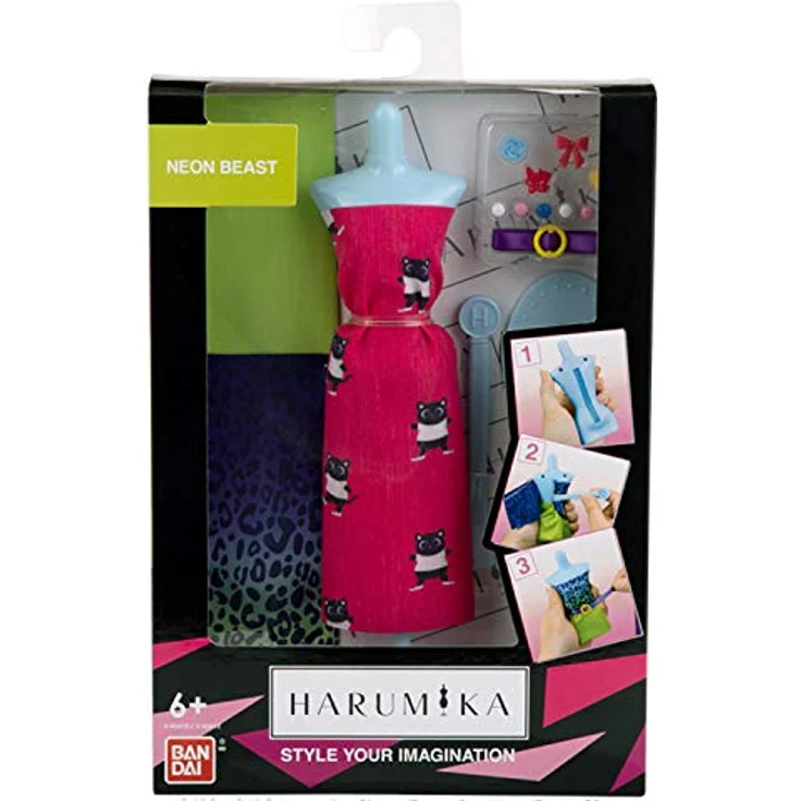 Bandai Harumika – Designer-Set – Thema Neon Beast – Bastelset – Kreiere ohne Nadel und Faden Deine eigene Mode – 40412 – Bild 2