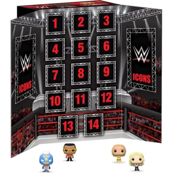 Funko Countdown Calendar: WWE - 2023 14 Days - Featuring Hulk Hogan™, Chyna™, Jerry Lawler®, Bret Hart and More - Adventskalender - 13 Tage Voller Überraschungen - Vinyl-Minifigur Zum Sammelns