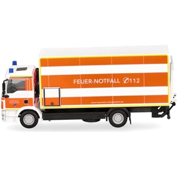 Herpa Man TGM Koffer-LKW mit Ladebordwand, Feuerwehr Düsseldorf, Miniatur im Maßstab 1:87, Sammlerstück, Made in Germany, Kunststoffmodell – Bild 4