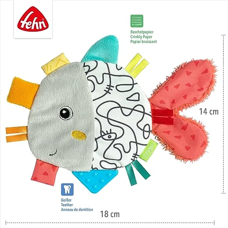 BABY FEHN DoBabyDoo Crinkle Fish, Rassel mit Beißring für Kleinkinder, fördert Sehvermögen und Motorik, bunt – Bild 4