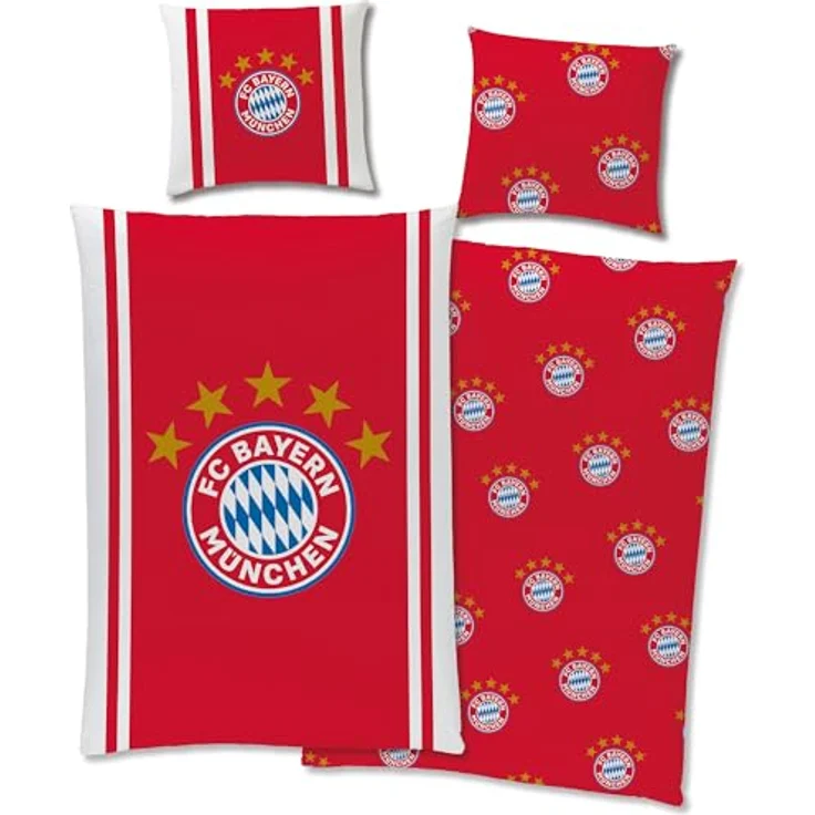 FC Bayern München Bettwäsche Mia San Mia 135 x 200 cm + 80 x 80 cm 100% Baumwolle Renforcé-Linon-Qualität Rekord-Meister Berni Alianz Arena Fußball FCB deutsche Größe mit Reißverschluss, rot weiß – Bild 1