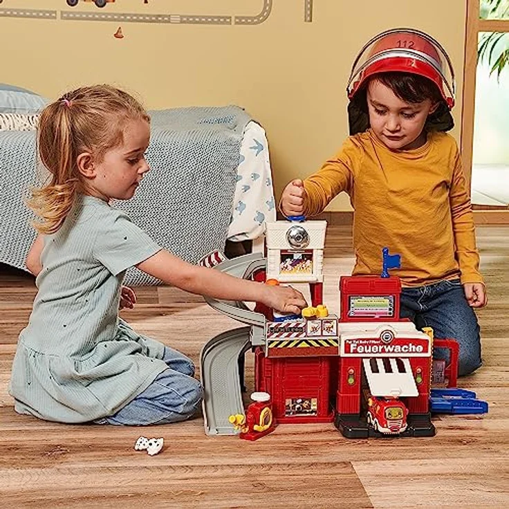 VTech Tut Tut Baby Flitzer - Feuerwache – Interaktives Feuerwehr-Spielset mit beweglichen Elementen, Melodien und Liedern und Tut Tut Baby Flitzer Feuerwehrauto – Für Kinder von 1-5 Jahren – Bild 5