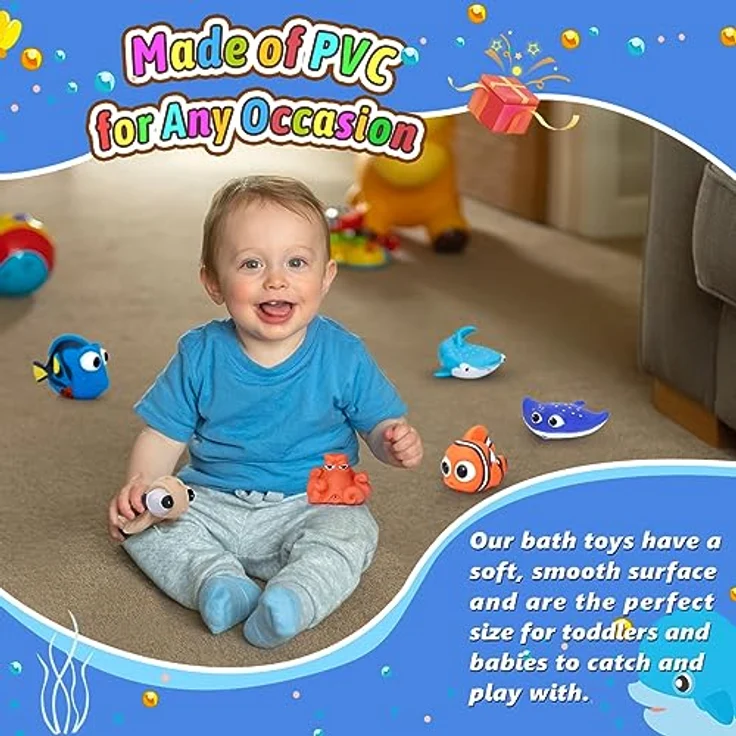 Anzmtosn Schwimmen Babys Badezeit Fisch Spielzeug, 5 Stück, Wasserspritz-Funktion, leuchtende Farben, kindersicher – Bild 4
