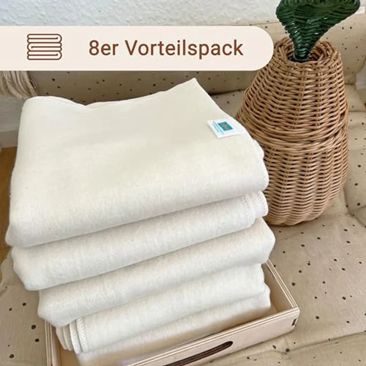 ZOLLNER 8er Set Moltontücher in 80x80 cm aus Baumwolle - saugstarke Wickelunterlage - weich und wärmend - waschbar bis 95°C - naturweiß - Oeko Tex® Zertifiziert – Bild 3