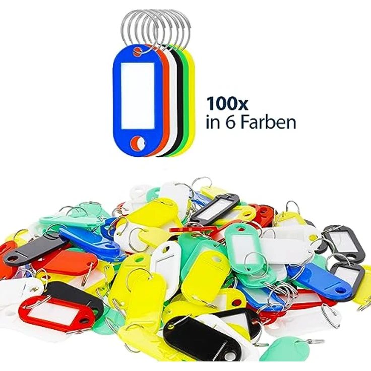Westcott Schlüsselanhänger 100 Stück | Zum Beschriften mit austauschbaren Etiketten | Metall-Ring, Blau – Bild 2