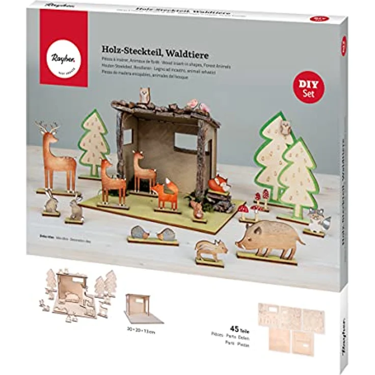 Rayher Holz Steckteil Waldtiere, Holz-Bausatz, FSC Mic Credit, natur, 45-teilig, als Adventskalender der besonderen Art zu verwenden, 46604505 – Bild 1