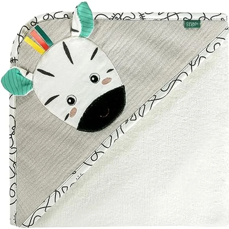 Fehn Kapuzenbadetuch Zebra – Bade-Poncho aus Frottee mit Kapuze und Zebra Motiv – saugstark & kuschelweich – für Babys und Kleinkinder ab 0+ Monaten – Bild 1