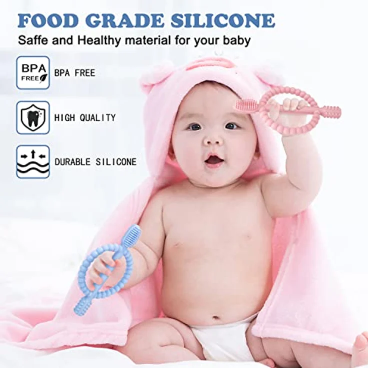 CLDY Baby Beißspielzeug 2er Set, Silikon Beißring Zahnungshilfe für wunden Zahnfleisch, BPA-frei, ab 3 Monaten – Bild 3