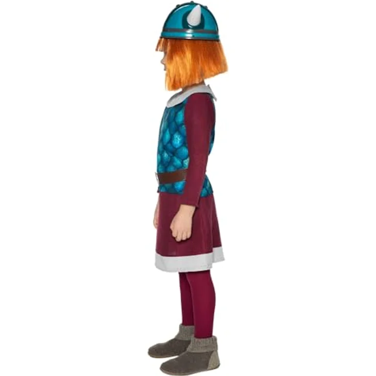 Maskworld Wickie der schlaue Wikinger-Junge, vierteiliges Kinderkostüm 122-128, lilafarbene Tunika mit Gürtel und Überwurf – Bild 4