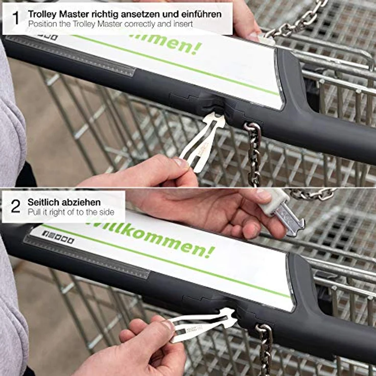 FABACH Trolley Master Stainless Steel Series, Edelstahl Einkaufswagenlöser Schlüsselanhänger mit Frontlader- und Seitenschubfachfunktion – Bild 4