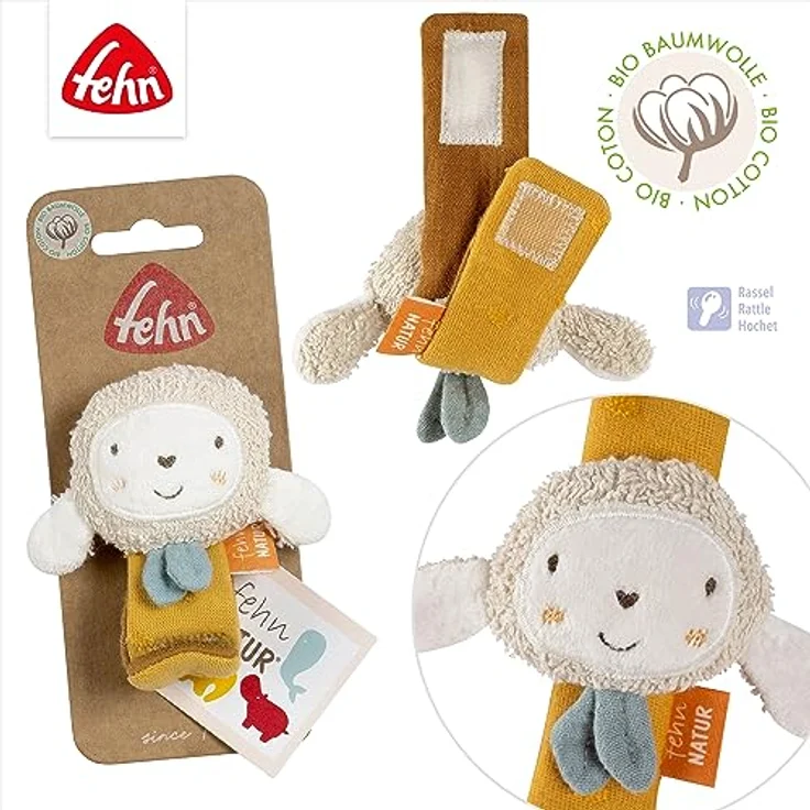 BABY FEHN fehnNATUR Wrist Rattle Sheep, Handrassel in Kontrastfarben für Kleinkinder, 1 St. – Bild 4