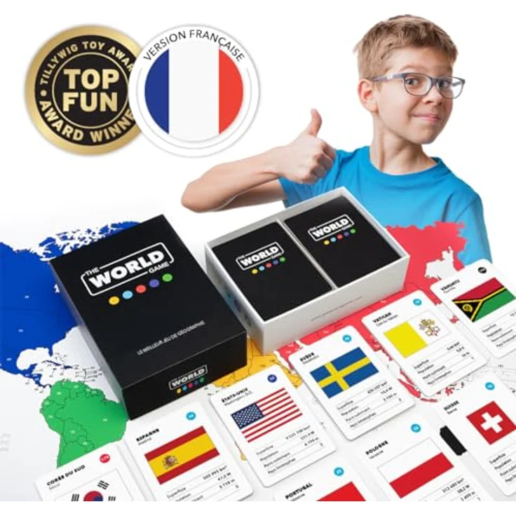 The World Game - The World Game - Geografiespiel mit Weltkarte für Kinder, Familie und Erwachsene, französische Variante, 2-6 Spieler, ab 7 Jahren – Bild 2