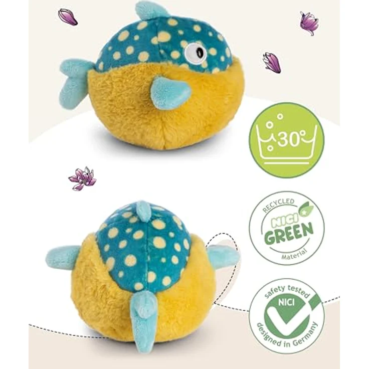 NICI Kuscheltier Kugelfisch Volker 15cm - Plüschtier aus recycelten Materialien - Meeresbewohner zum Kuscheln, Blau – Bild 3