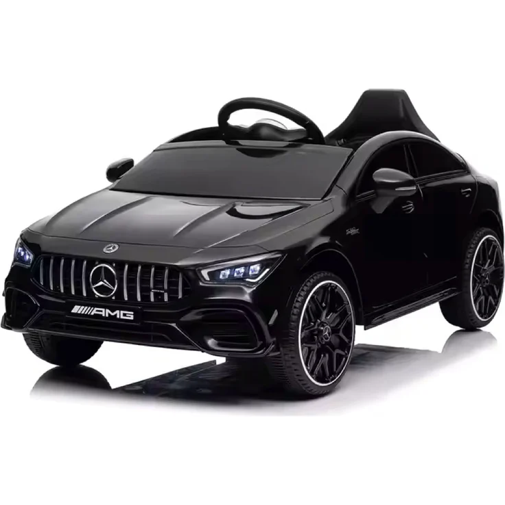schnaeppchenmeile-online Kinder Elektroauto Mercedes CLA 45s AMG, 12V, 2 Motoren, LED-Beleuchtung, Audiofunktion, Kunstledersitz, schwarz