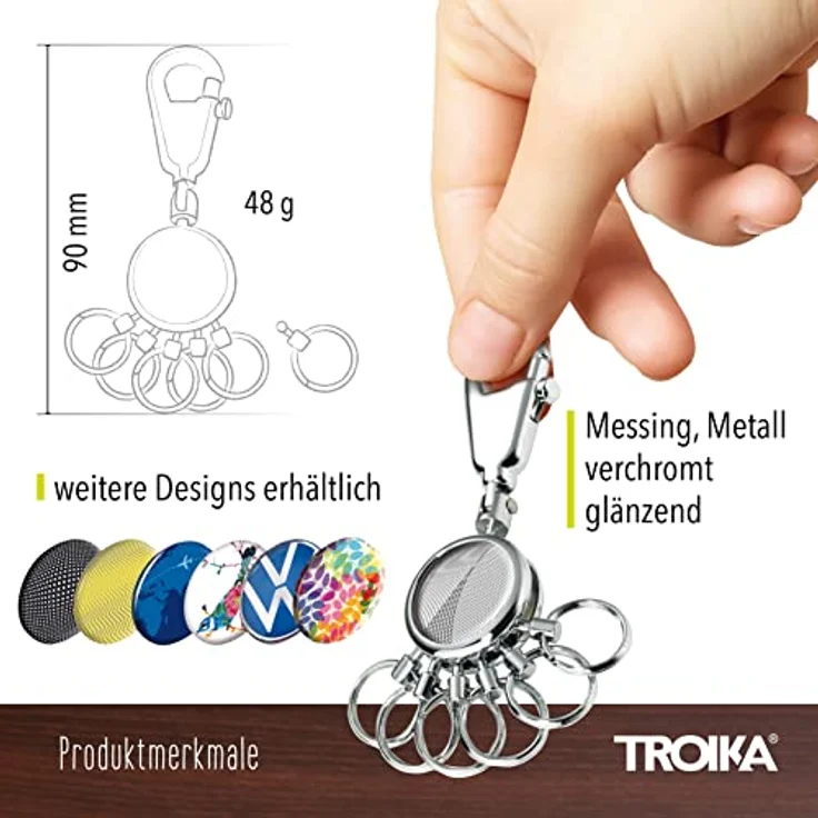 TROIKA PATENT GEOMETRIC WAVES Schlüsselhalter mit Karabiner und 6 ausklinkbaren Ringen, glänzend, edles Design – Bild 4