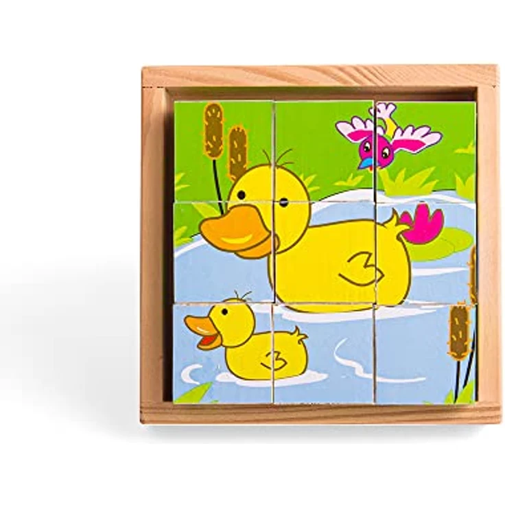 Bigjigs Farm Animals Block Puzzle, Holzpuzzle mit 6 verschiedenen Bauernhoftieren, inklusive stabiler Holzkiste – Bild 3