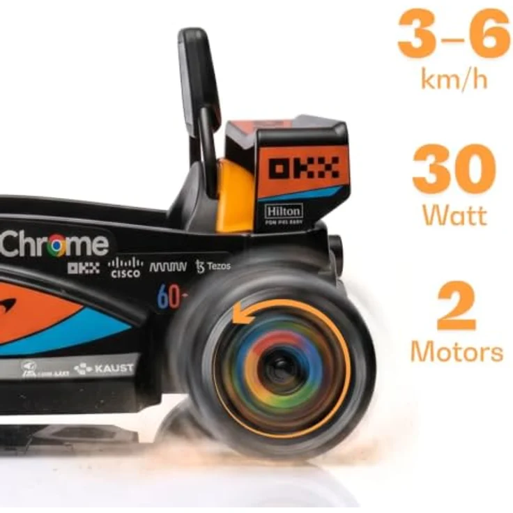 Vrooomy McLaren Formel 1 Elektro-Kinderfahrzeug, 12V mit Fernbedienung, für 1 bis 5 Jahre, orange, MP3-Player, Soft-Start-Funktion, 30 kg Tragfähigkeit – Bild 6