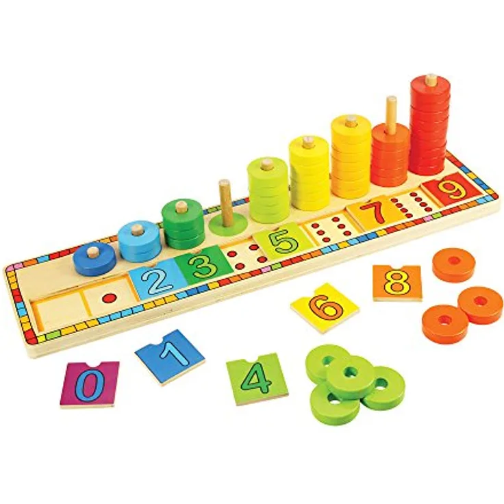 Bigjigs Wooden Learning Game Counting, 55-teiliges Lernspielzeug zum Zählen für Kinder ab 2 Jahren, bunt