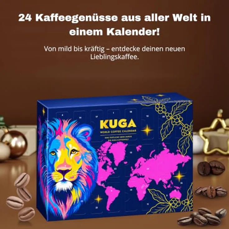 KUGA® Gemahlener Kaffee Adventskalender 2026, 24 Sorten Fairtrade & Bio, 360 g – Bild 4