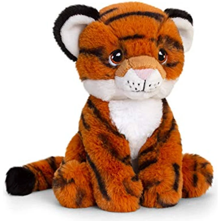 Keeleco SE6230 Tigre Plüschtier, Tiger sitzend, ca. 18 cm, aus recycelten Materialien, Augen aus Baumwolle, verschieden – Bild 1
