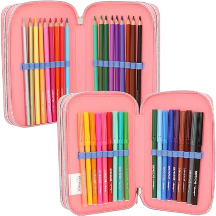 Depesche 3-Fach Federtasche mit Wendepailletten TOPModel, pink-schimmernd mit Doppel-Model-Motiv – Bild 4