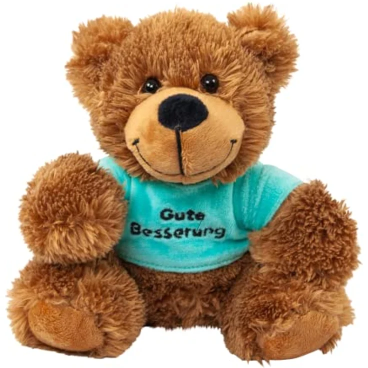 Teddys Rothenburg Bär mit grünem Shirt Gute Besserung 16 cm Teddybär, Braun / grün – Bild 1