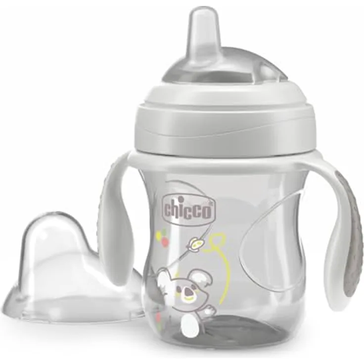 Chicco Transition Trinklernbecher, auslaufsicherer 200ml Becher mit ergonomischer Silikontülle und doppeltem Anti-Kolik-Ventil, BPA-frei, grau, 4+ M