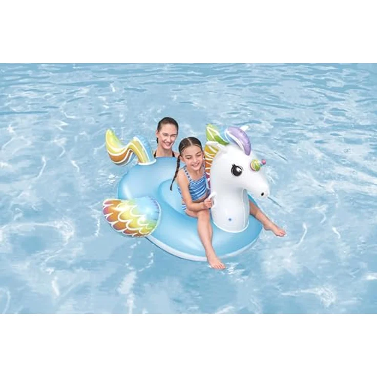 Bestway Schwimmtier Fantasy Unicorn 155 x 119 cm, aufblasbar im bunten Regenbogen-Design mit robusten Haltegriffen, geeignet für Kinder ab 3 Jahren – Bild 2
