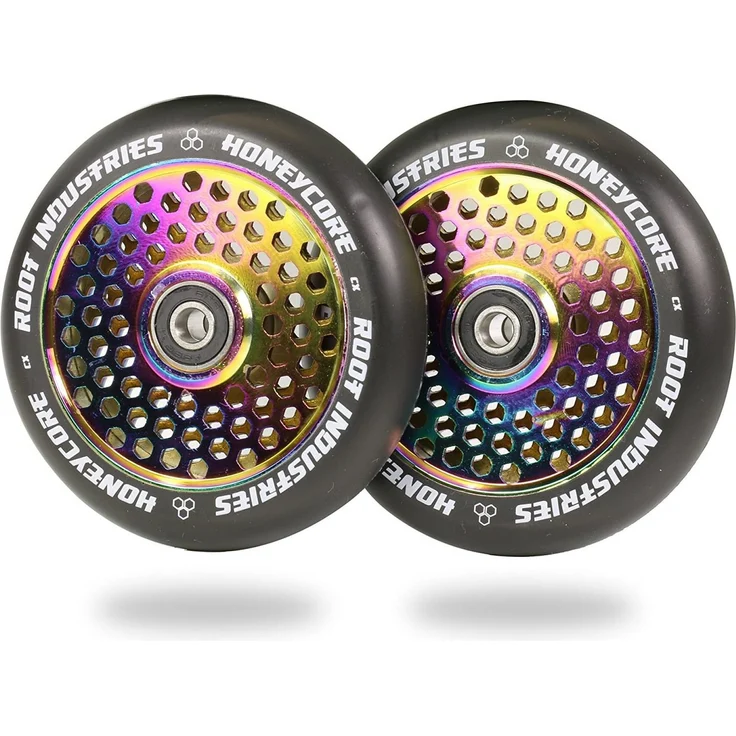 Root Industries Honeycore Stunt-Scooter Rollen 110mm Rainbow, Leichte Waben Struktur, Abec 11 Kugellager – Bild 1