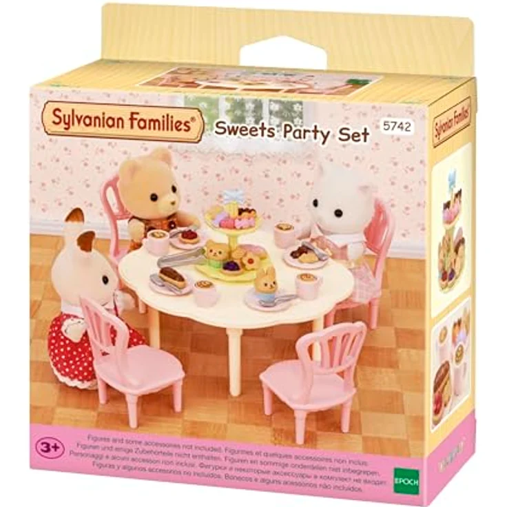 Sylvanian Families 5742 Kaffee- und Kuchen-Set, Puppenhaus Möbel mit Tisch, 4 Stühlen, Geschirr und Gebäck für Kinder ab 3 Jahren – Bild 2