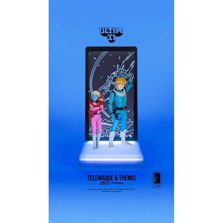 Tsume Ulysse 31 Neon Figur 1/9 Telemachus & Themis, 20 cm mit USB-C-Display-Ständer und LED-Hintergrundbeleuchtung