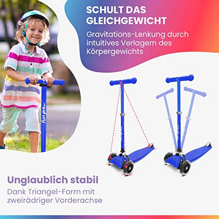 Fun Pro ONE Deluxe Kinderroller, Scooter mit LED-Räder, klappbar, für Kinder von 3-6 Jahren – Bild 5