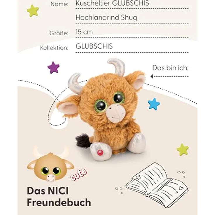 NICI Kuscheltier GLUBSCHIS Hochlandrind Shug 15cm, braun, weicher Plüsch mit Glitzeraugen und silbernen Hörnern, ideal zum Kuscheln und Spielen für Kinder & Erwachsene, tolle Geschenkidee – Bild 5