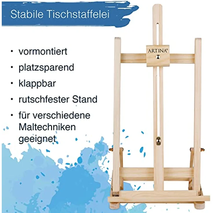 Artina 25tlg. Premium Malset mit Tischstaffelei Lisbon, 8x 12ml Acrylfarben, 5 Leinwände, 4 Pinsel, FSC®-zertifizierte Staffelei – Bild 3